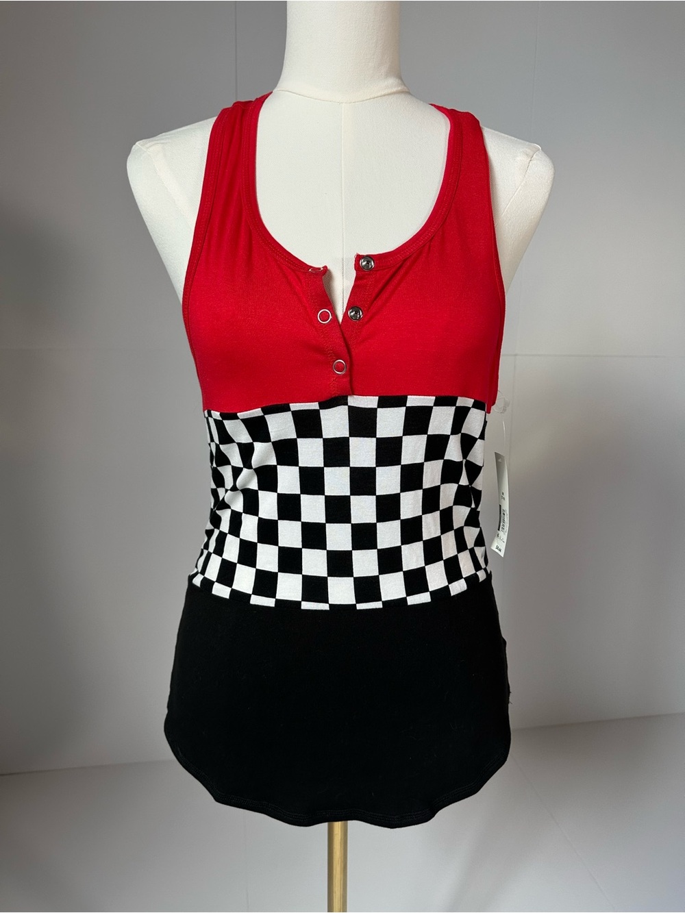 Red Checkered Racerback Tank Top by - Picture 3 of 10